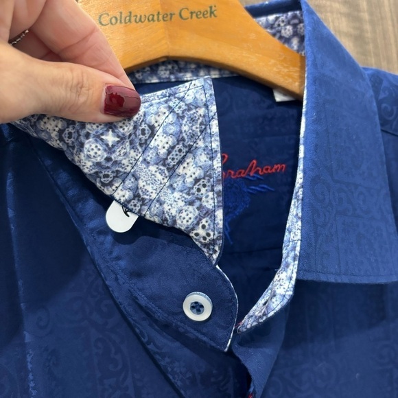 Robert Graham Large Button Up Shirt Blue Printed Cuffs - Picture 7 of 16